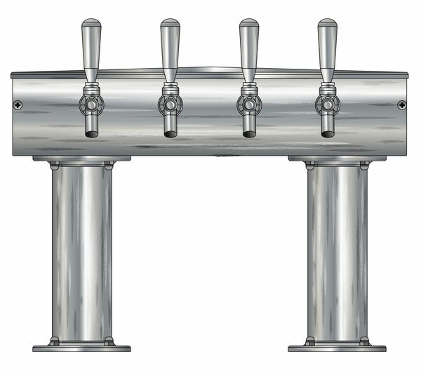 4 TAP BRUSHED SS[3"D]13"CTR DBL PED T-TOWER AIR COOLED