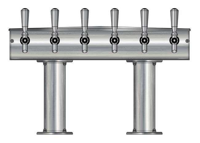 6 TAP BRUSHED SS[3"D]12"CTR DBL PED T-TOWER AIR COOLED