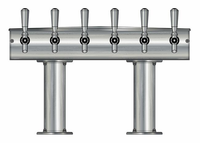 6 TAP BRUSHED SS[3"D]12"CTR DBL PED T-TOWER AIR COOLED