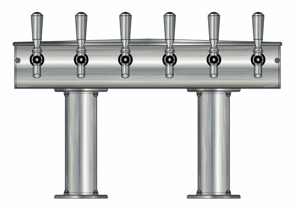 6 TAP BRUSHED SS[3"D]12"CTR DBL PED T-TOWER AIR COOLED