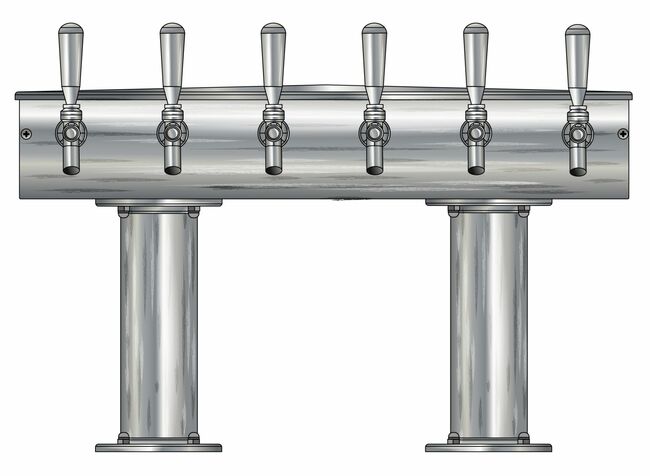 6 TAP BRUSHED SS[3"D]13"CTR DBL PED T-TOWER AIR COOLED