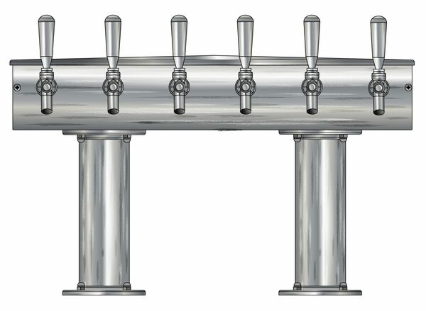 6 TAP BRUSHED SS[3"D]13"CTR DBL PED T-TOWER AIR COOLED